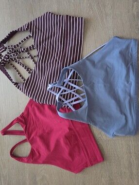 Lot Of 3 Lululemon Strappy Back Sports Bra 6 Blue Red Pink